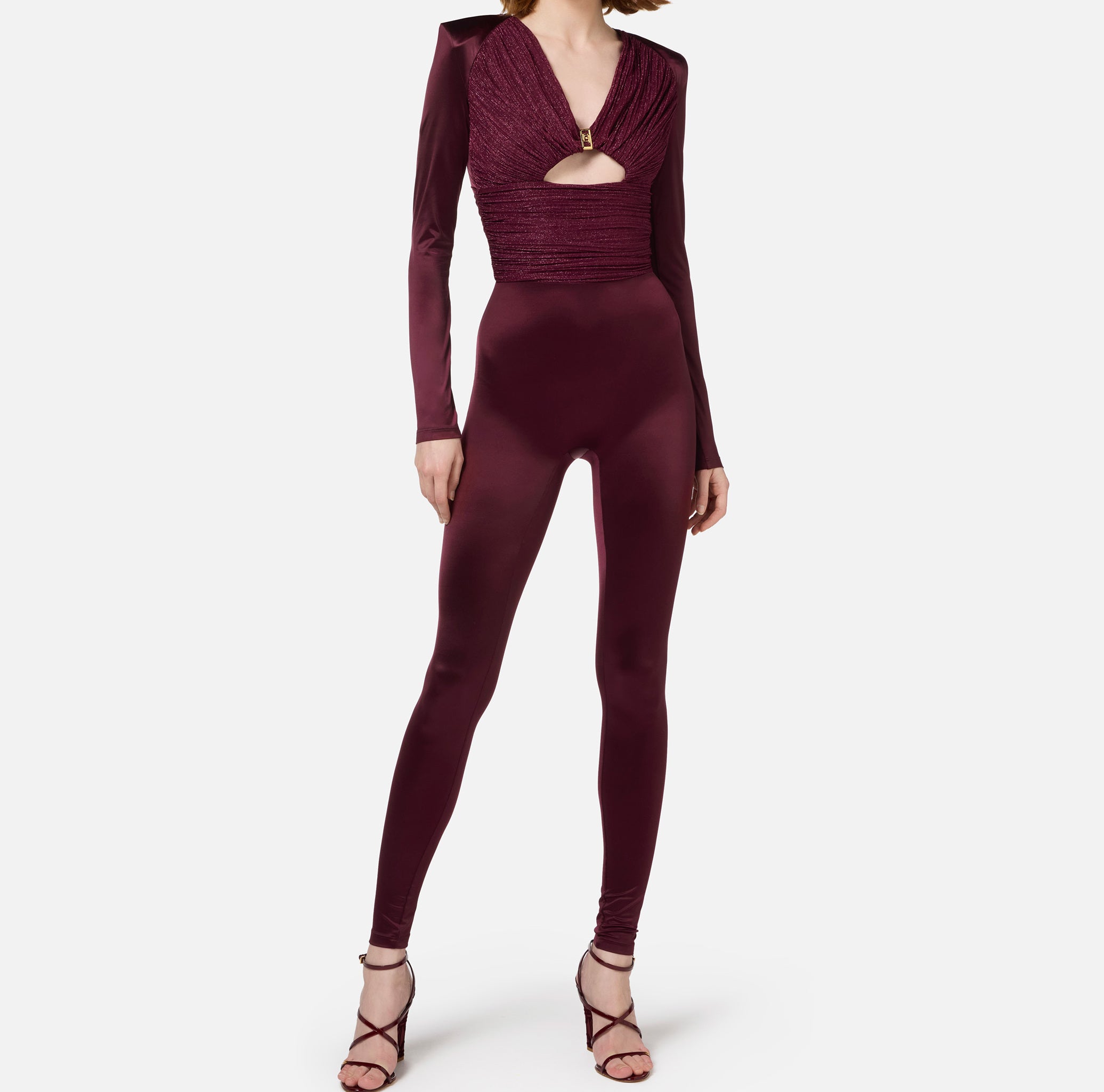 ELISABETTA FRANCHI Tuta Lycra Inserti Plissé-Rouge Noir