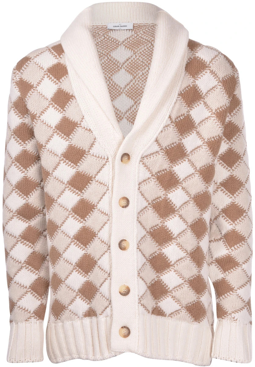 GRAN SASSO Cardigan Uomo Rombi-Bianco Marrone