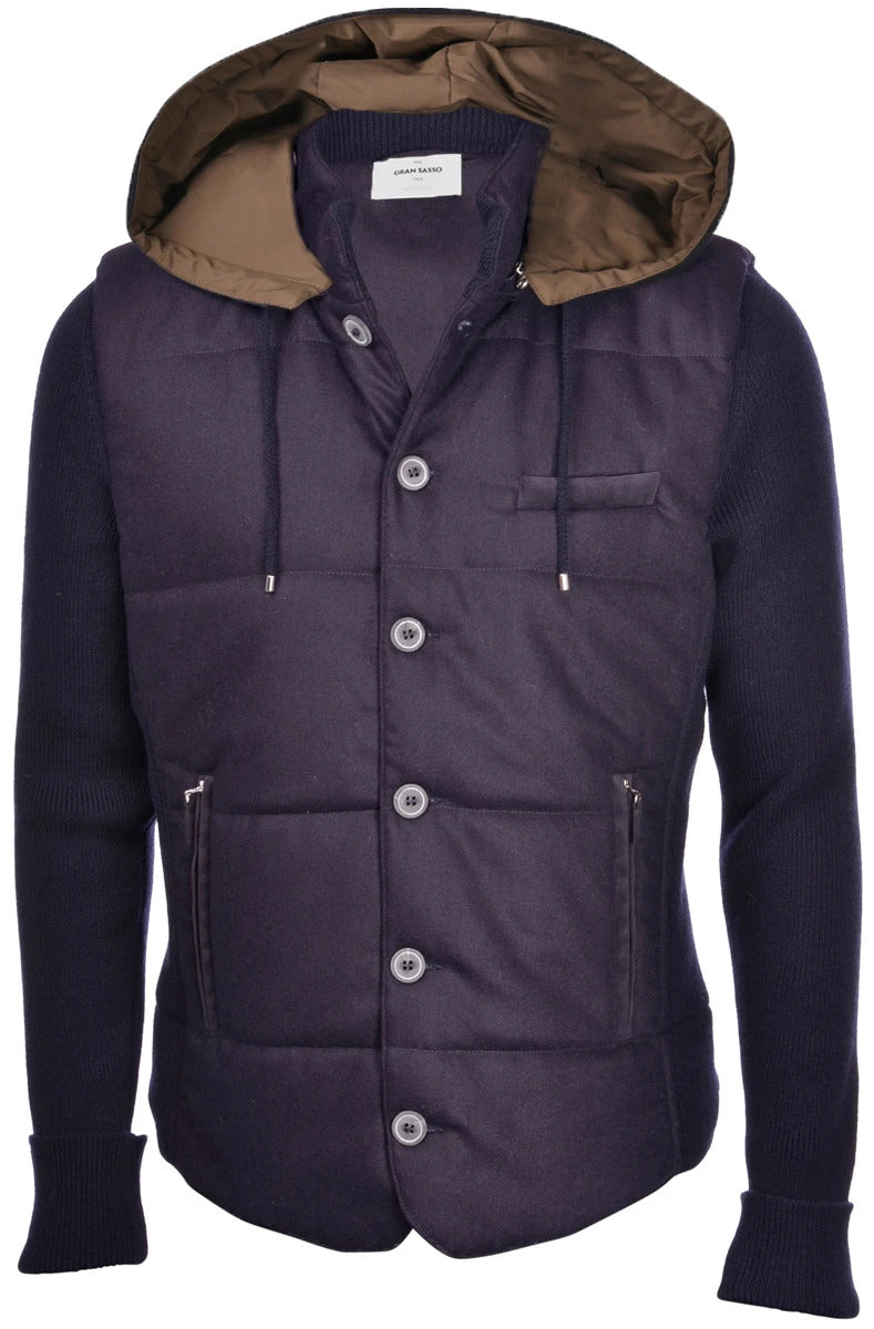 GRAN SASSO Giubbino Uomo Lana Flanella-Blu Navy