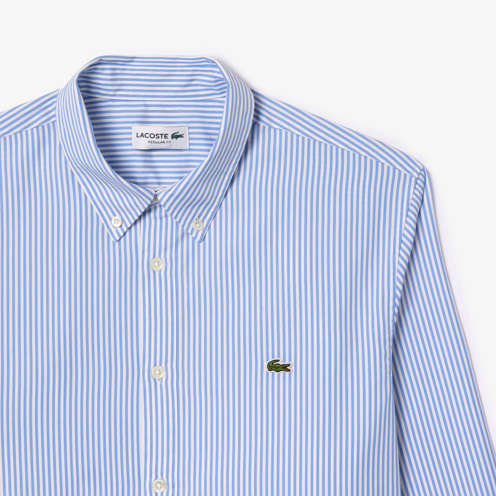 LACOSTE Camicia Uomo Righe-Bianco Blu Azzurro