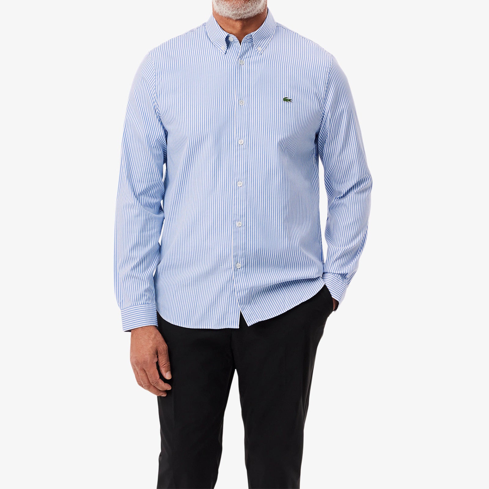 LACOSTE Camicia Uomo Righe-Bianco Blu Azzurro