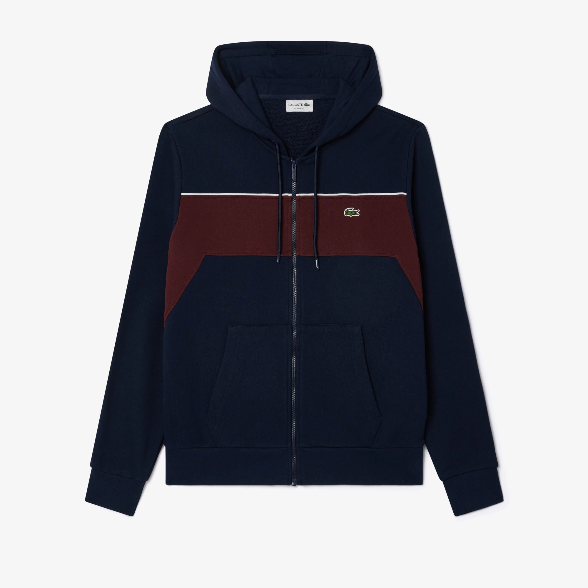 LACOSTE Felpa Uomo Zip Banda-Blu Navy Bordeaux