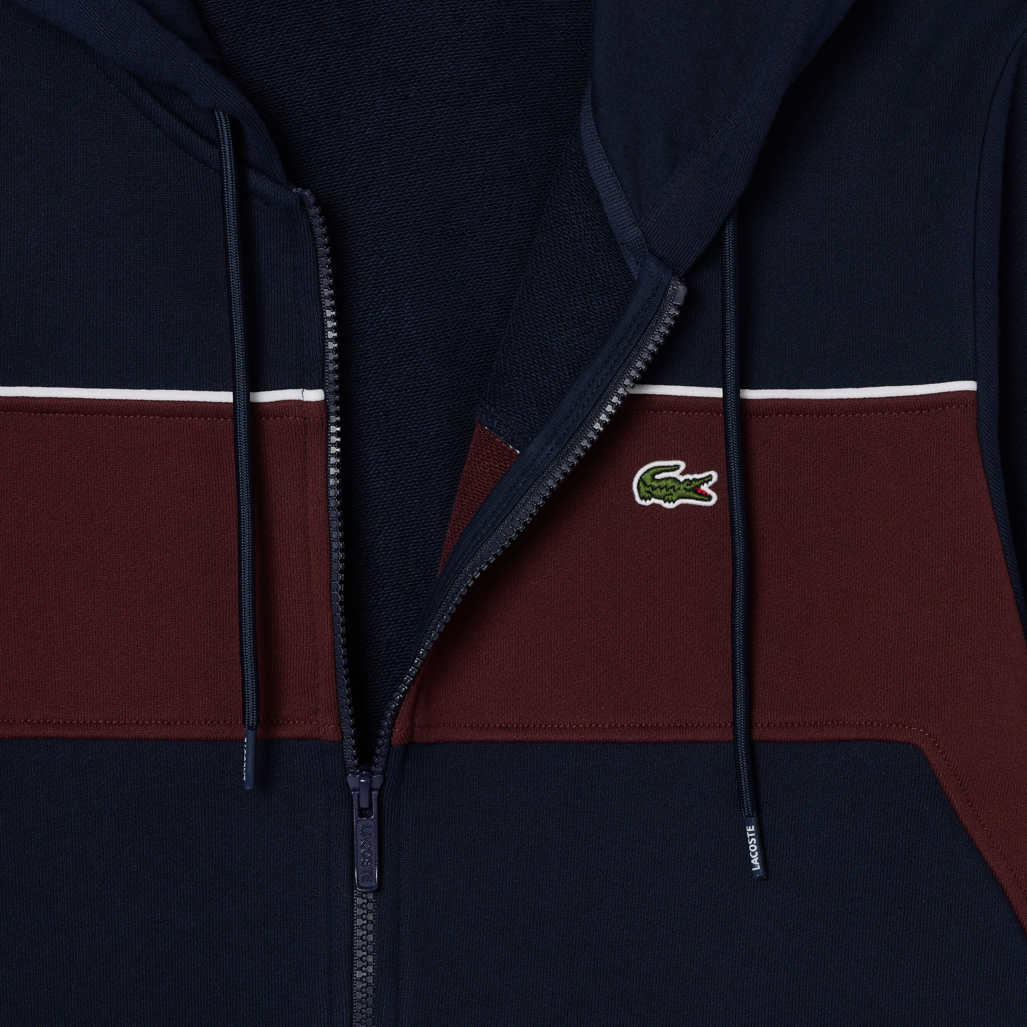 LACOSTE Felpa Uomo Zip Banda-Blu Navy Bordeaux