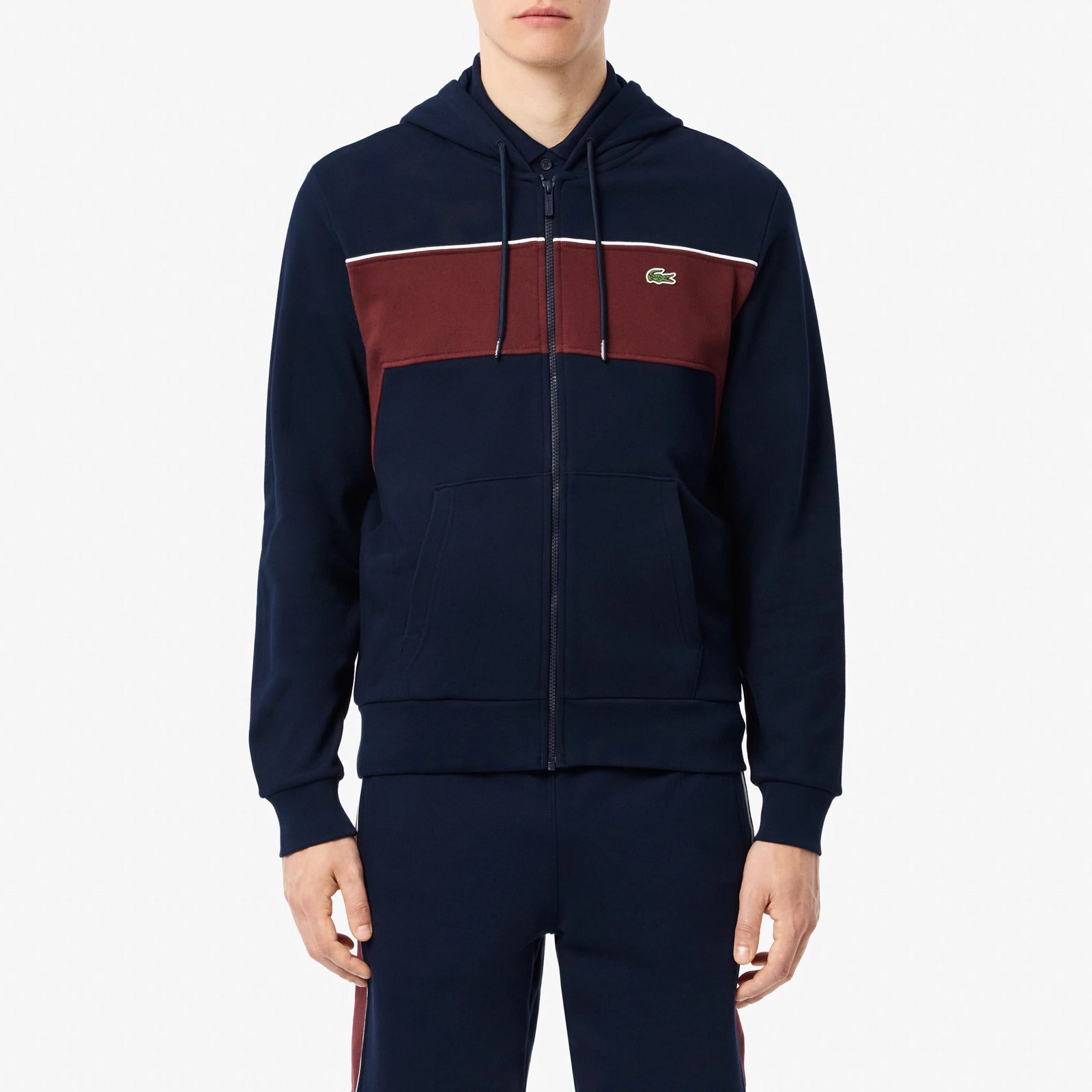 LACOSTE Felpa Uomo Zip Banda-Blu Navy Bordeaux