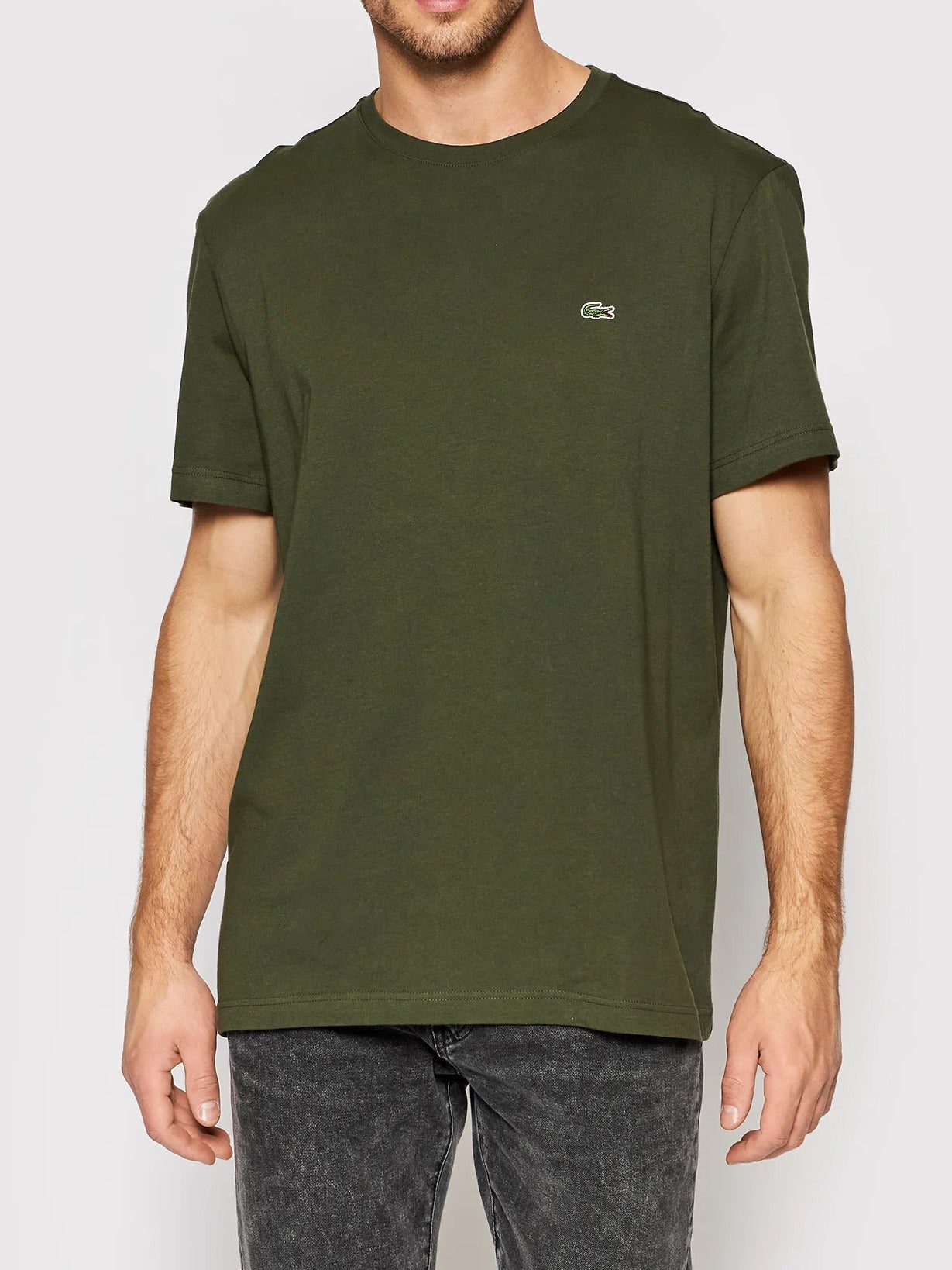 LACOSTE T-Shirt Uomo Basic-Verde Cachi