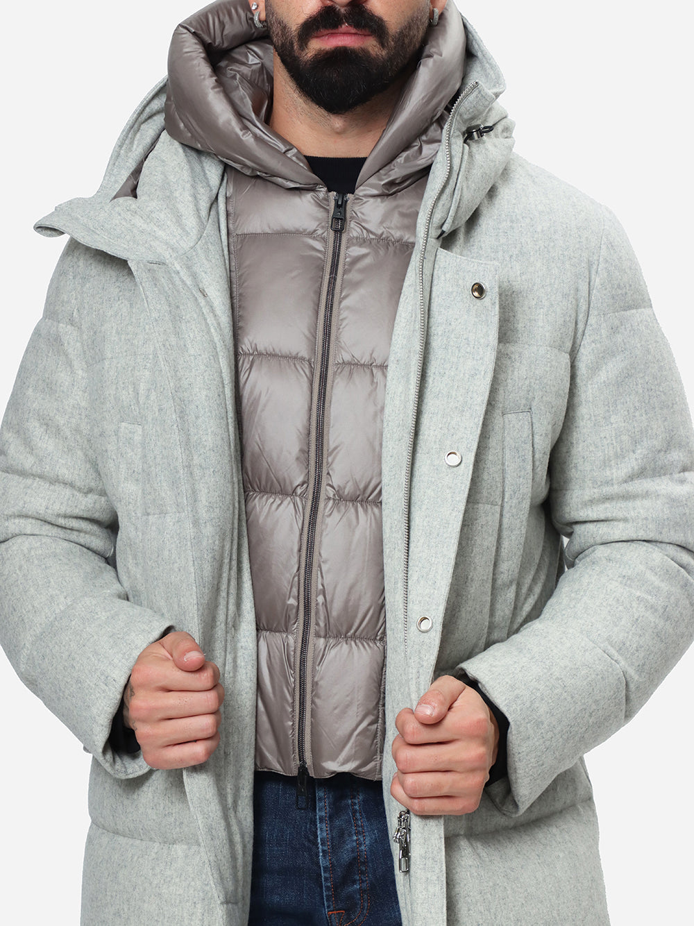 MONTECORE Parka Uomo Imbottito in piuma-Light Grey