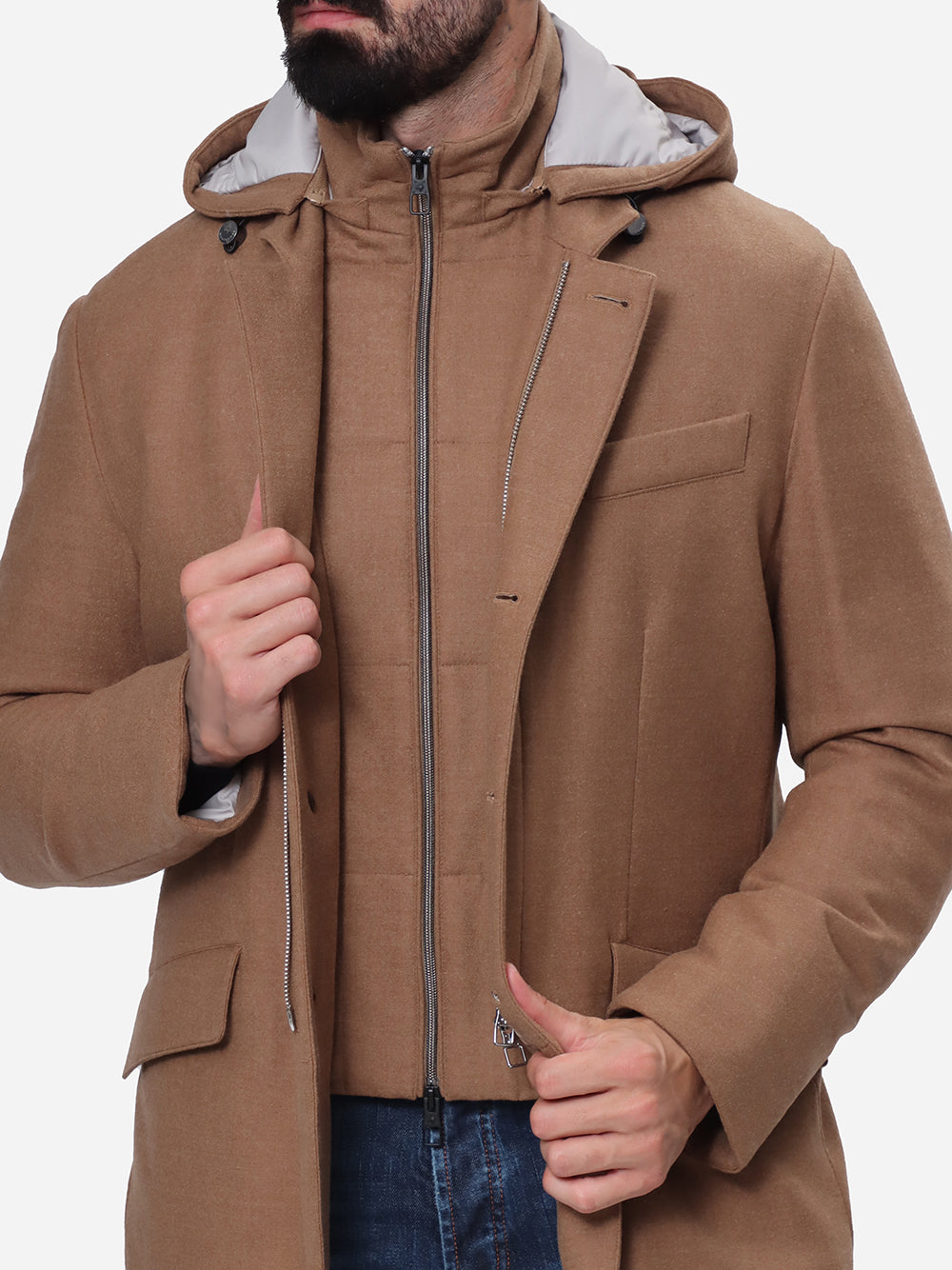 MONTECORE Giacca Uomo Imbottita in Piuma Leggera-Warm Taupe