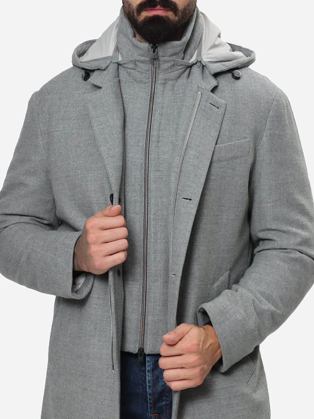 MONTECORE Cappotto Uomo Imbottito in Piuma-Storm Grey