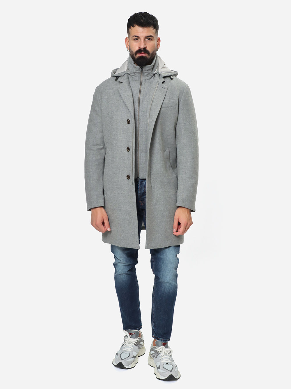 MONTECORE Cappotto Uomo Imbottito in Piuma-Storm Grey