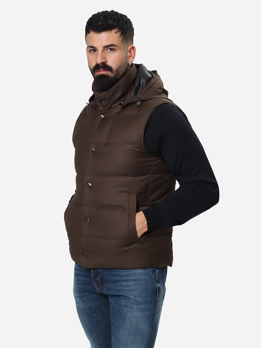 MONTECORE Gilet Uomo imbottito in piuma-Dark Brown