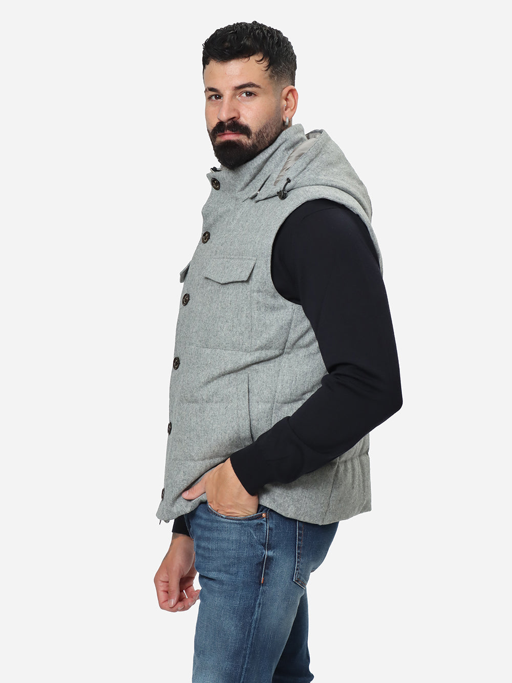 MONTECORE Gilet Uomo imbottito in piuma-Storm Grey