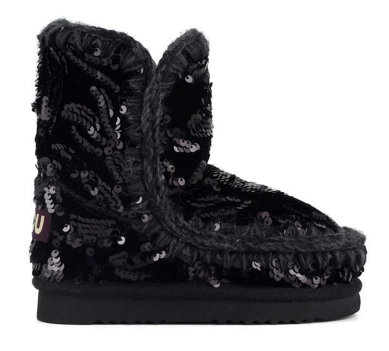 MOU Stivaletto Bambina Eskimo Kid Velvet Glamour Sequins-Iridiscent Black