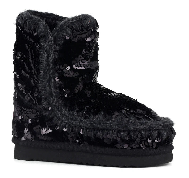 MOU Stivaletto Bambina Eskimo Kid Velvet Glamour Sequins-Iridiscent Black