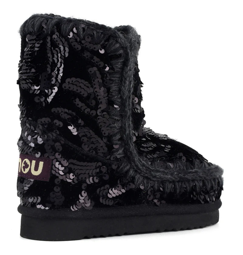 MOU Stivaletto Bambina Eskimo Kid Velvet Glamour Sequins-Iridiscent Black