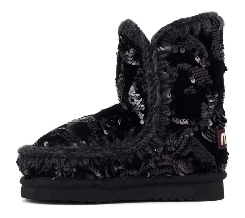 MOU Stivaletto Bambina Eskimo Kid Velvet Glamour Sequins-Iridiscent Black