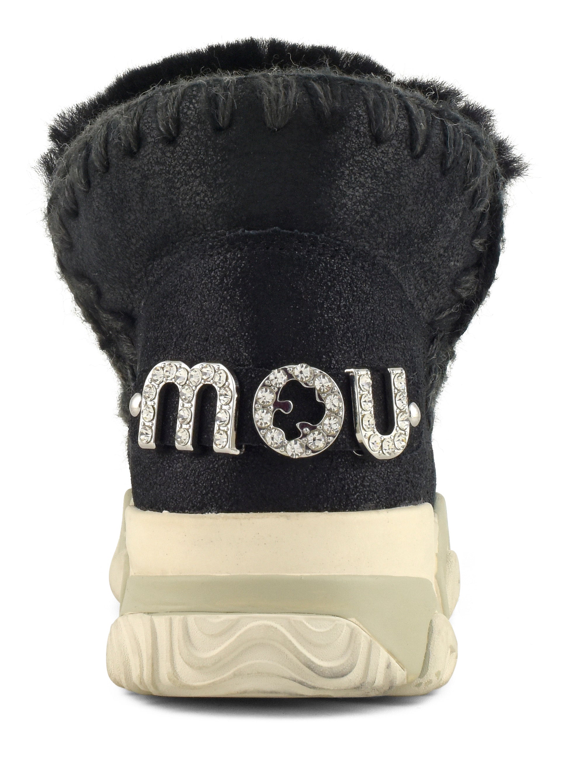 MOU Stivaletto Donna Eskimo Trainer Rhinestone Logo-Cracked Black