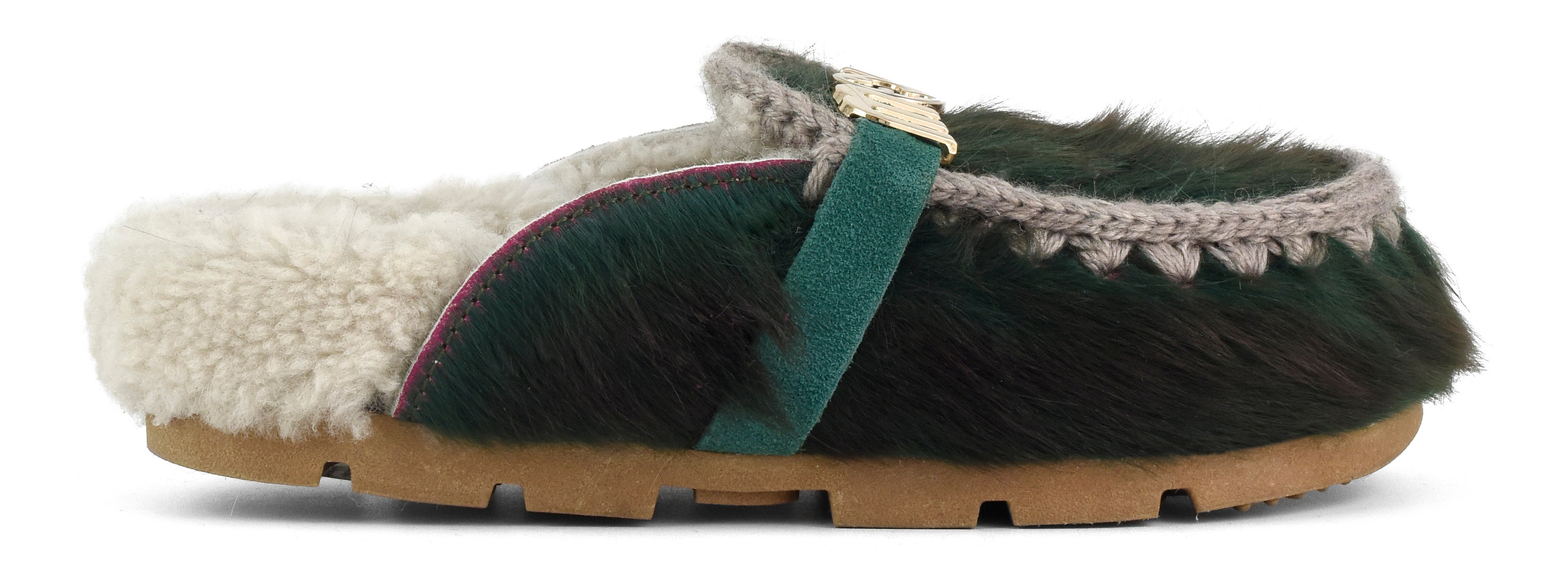 MOU Ciabatta Donna Winter Bio Slide Long Hair Ponyskin-Green