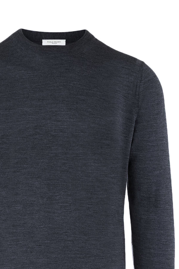 PAOLO PECORA Maglia Uomo Lana Merino Extrafine-Grigio Scuro Melange