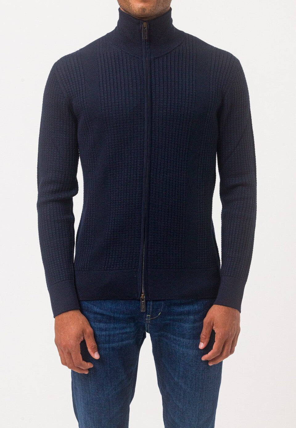 PAOLO PECORA Cardigan Uomo Lana Merino Mix Punti-Blu Navy