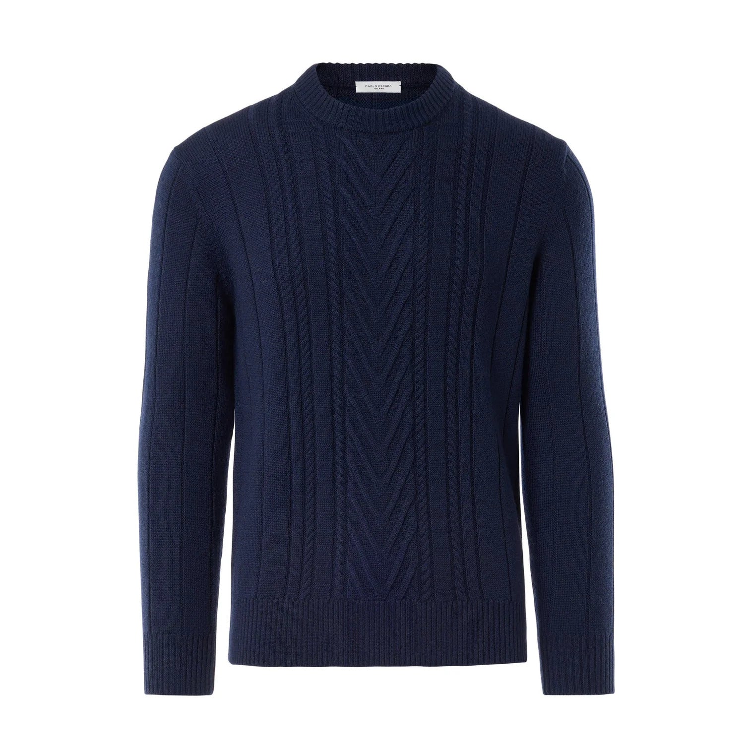 PAOLO PECORA Maglia Uomo Lana Merino Treccia-Blu Navy