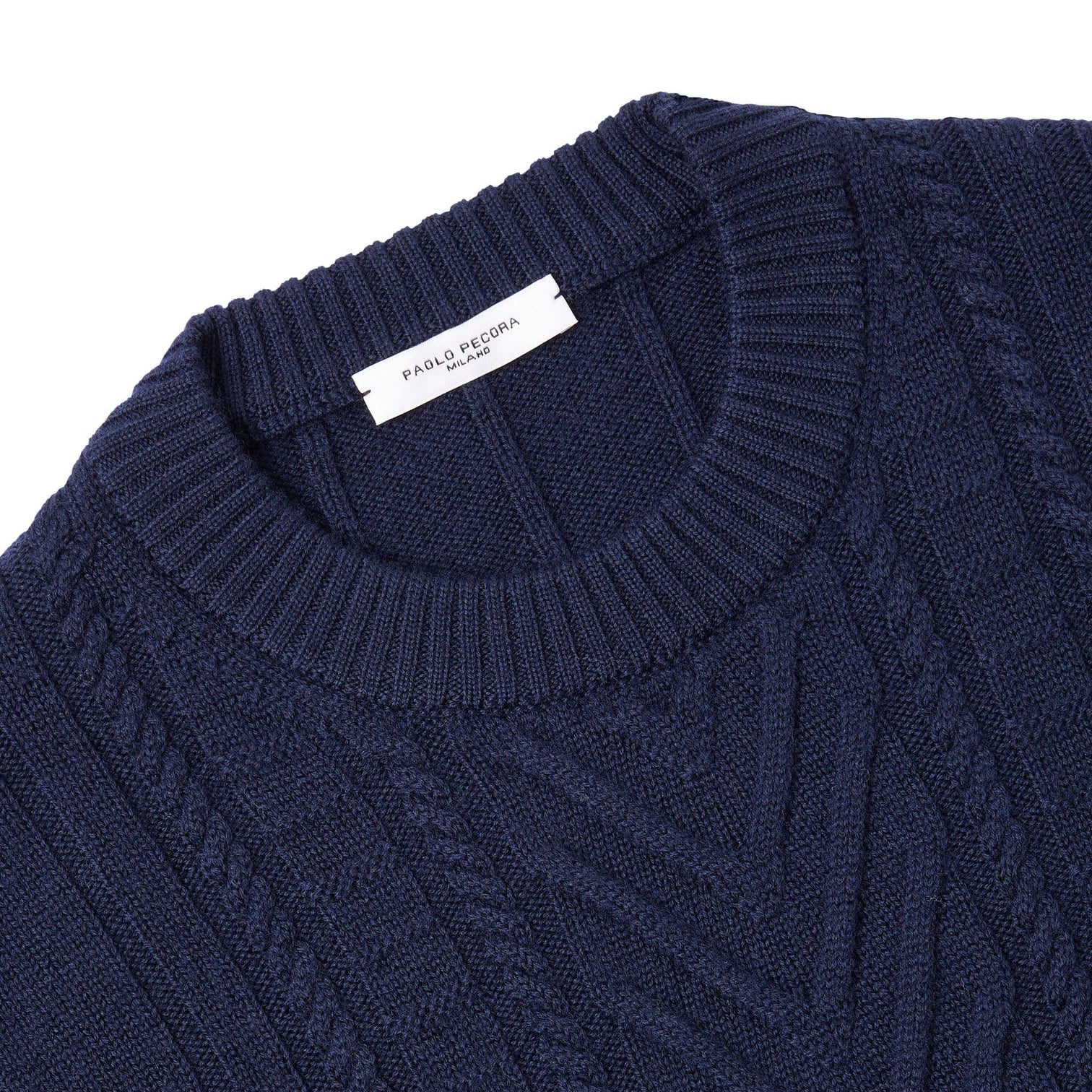 PAOLO PECORA Maglia Uomo Lana Merino Treccia-Blu Navy