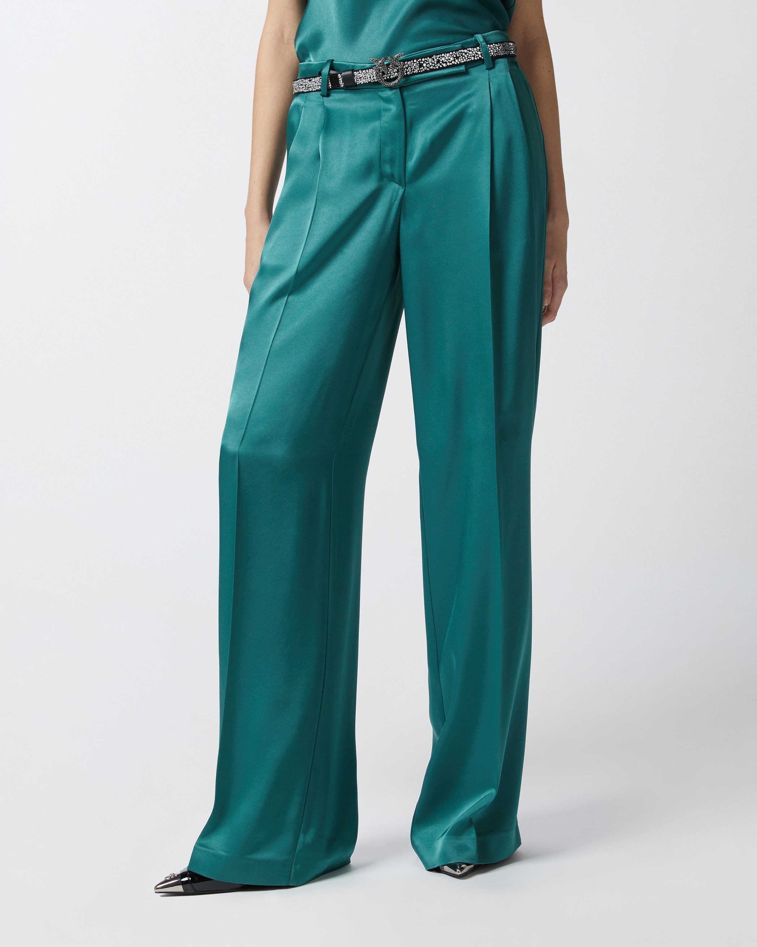 PINKO Pantalone Laon Satin-Verde Bottiglia