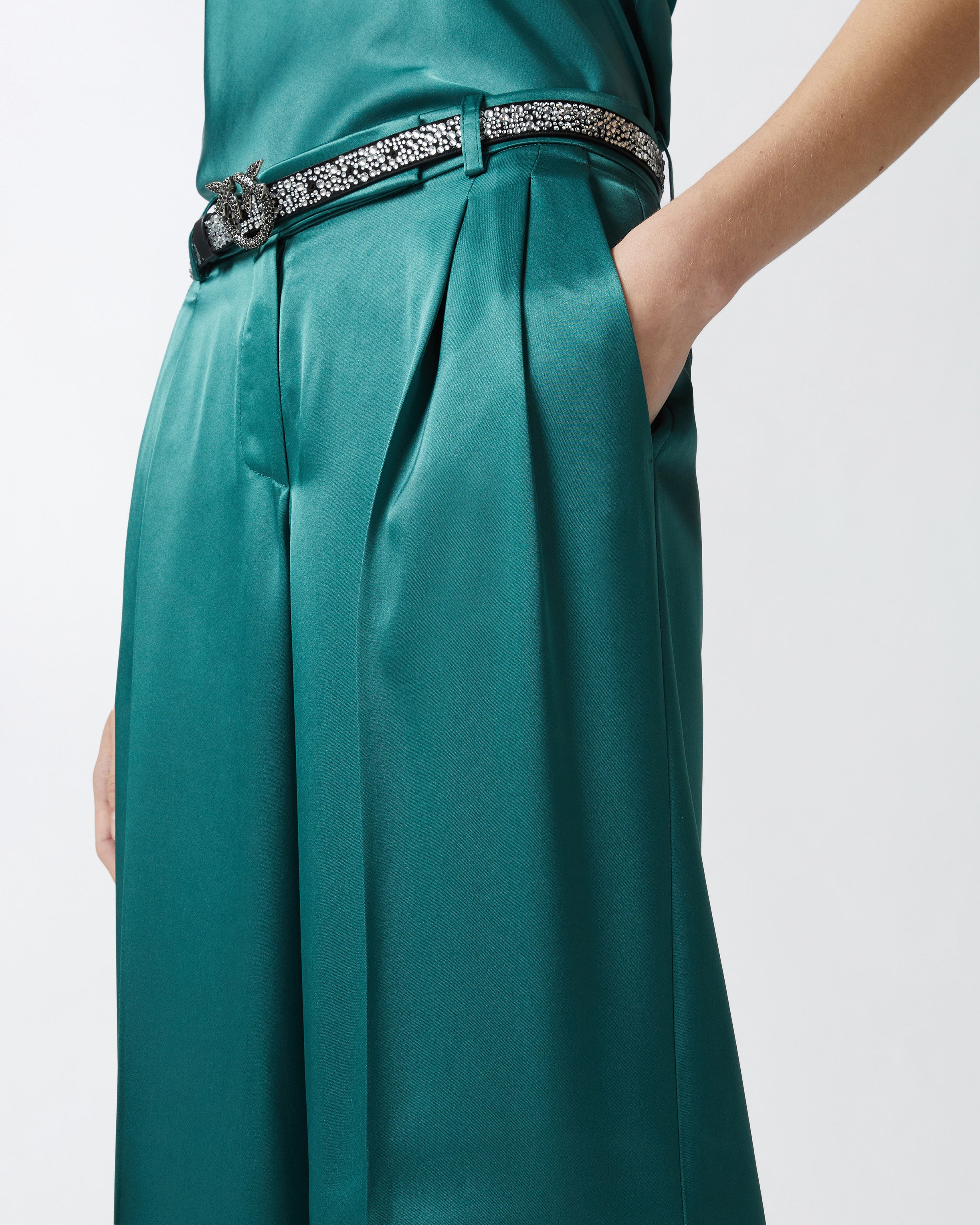 PINKO Pantalone Laon Satin-Verde Bottiglia