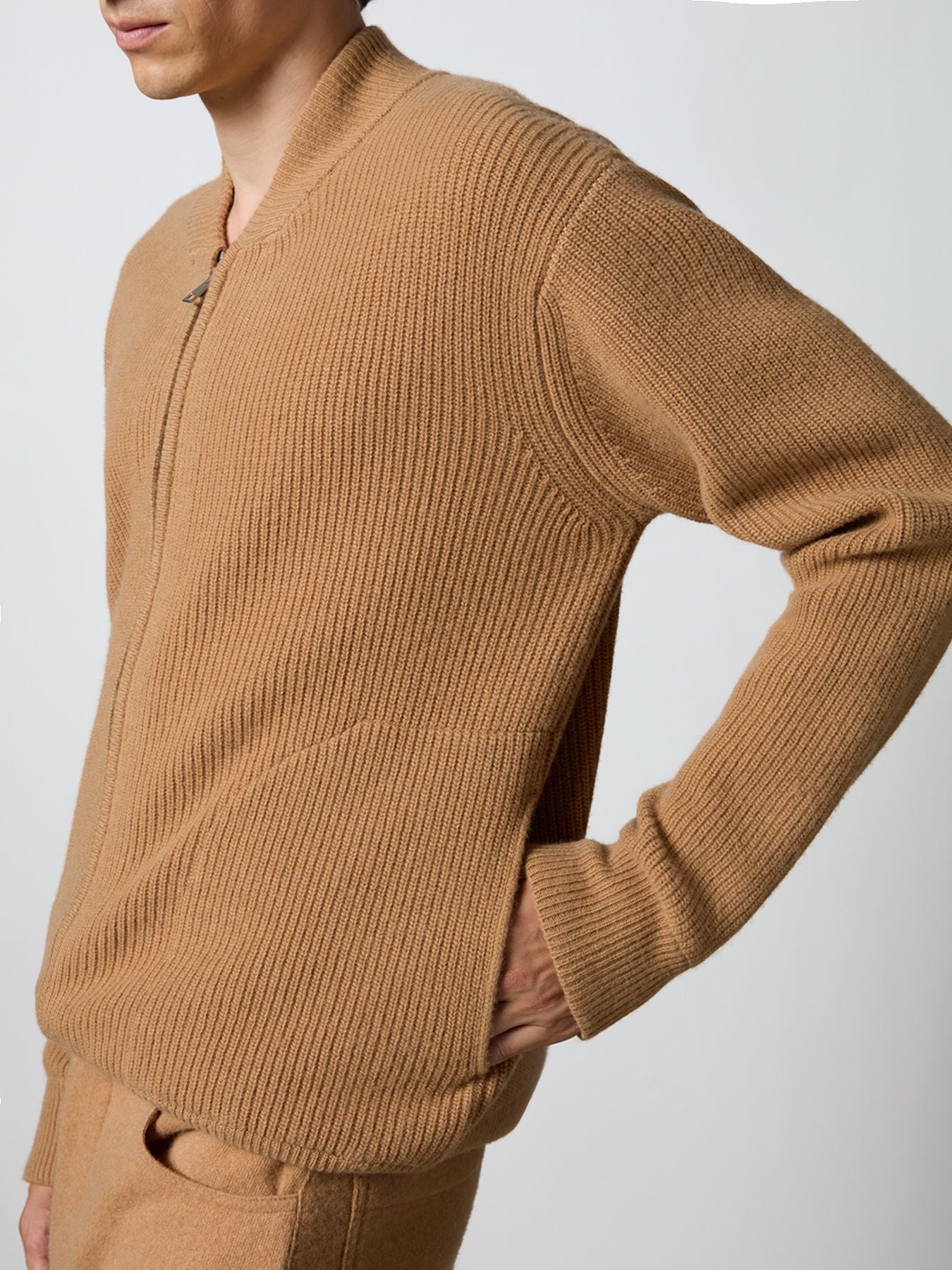 ROBERTO COLLINA Cardigan Uomo Bomber Merino-Cammello