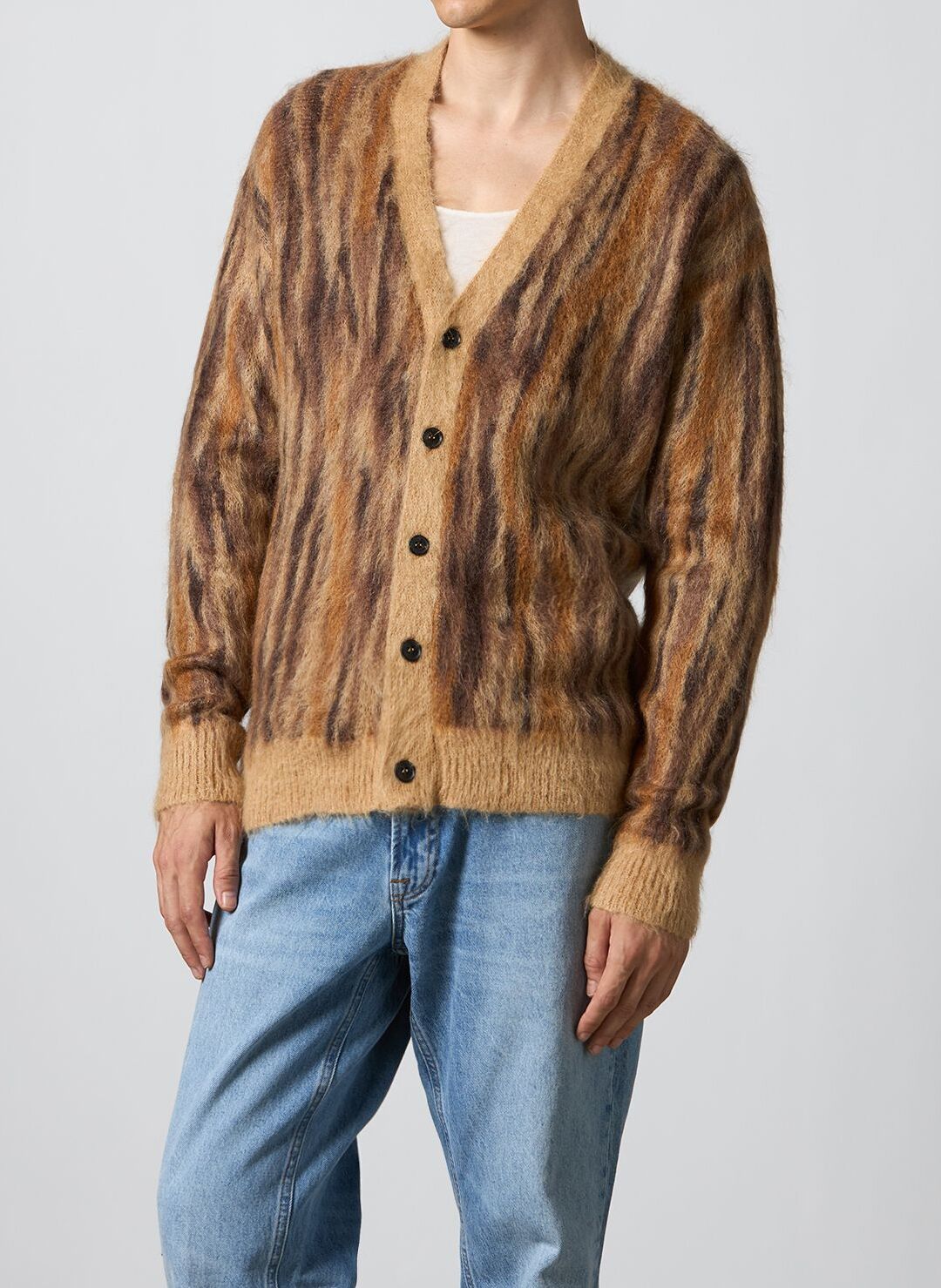 ROBERTO COLLINA Cardigan Uomo Animalier-Cammello