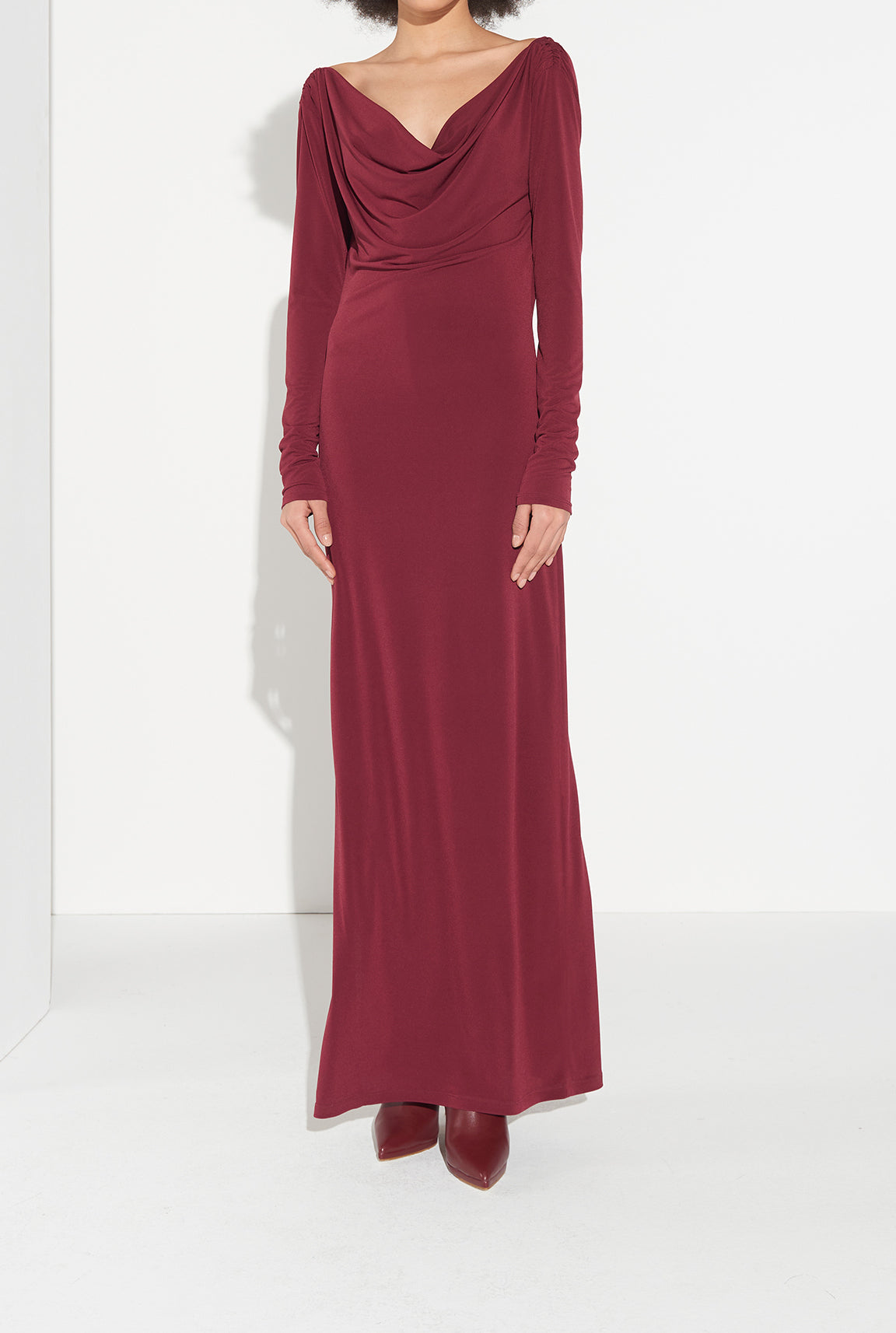 SO ALLURE Abito Lungo Donna Drappeggio-Burgundy