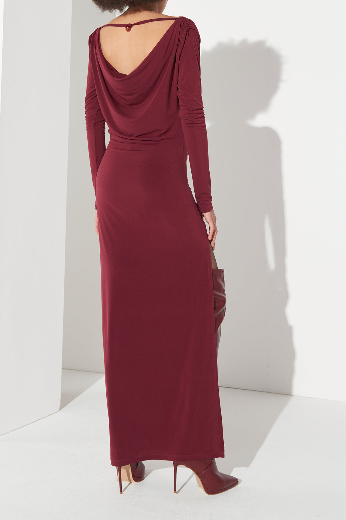 SO ALLURE Abito Lungo Donna Drappeggio-Burgundy