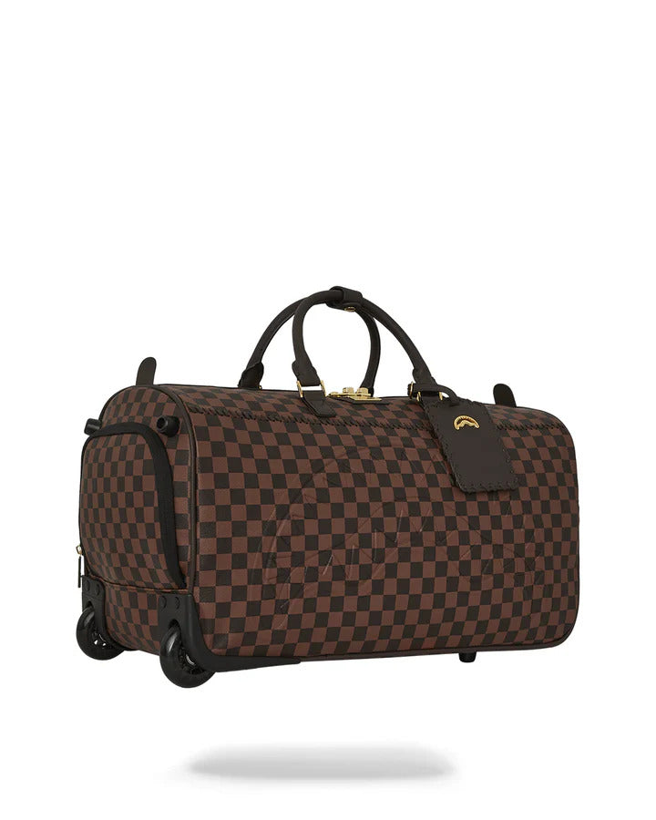 SPRAYGROUND Borsone Core Emboss Check Wheely Duffle-Marrone