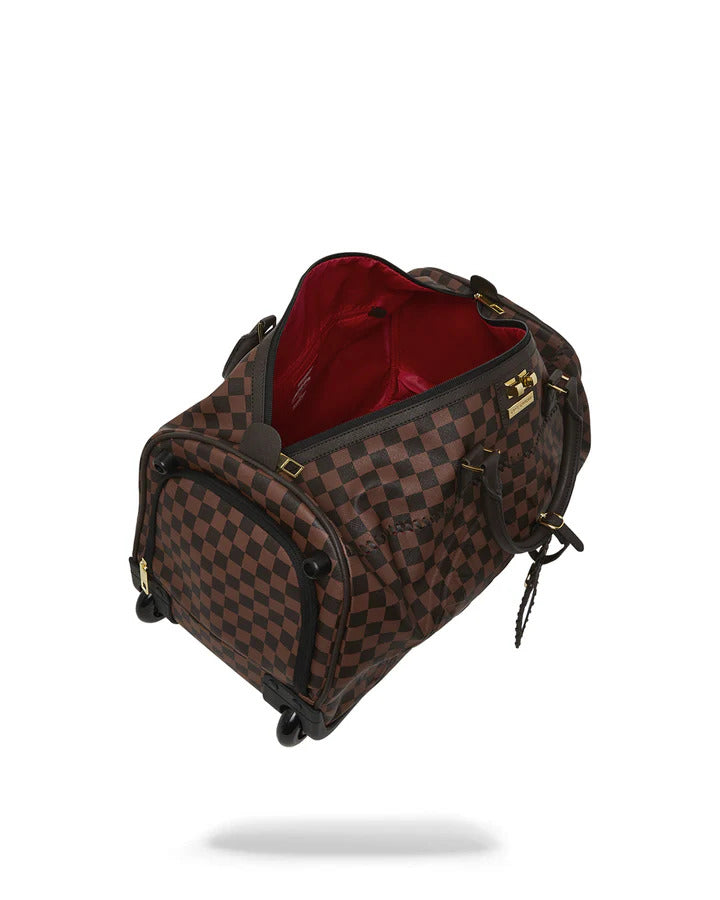 SPRAYGROUND Borsone Core Emboss Check Wheely Duffle-Marrone