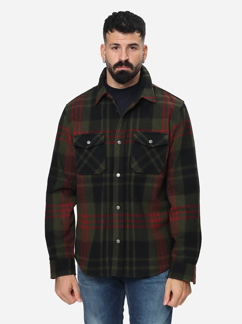 WOOLRICH Camicia Uomo Alaskan melton Overshirt-Greenstone check