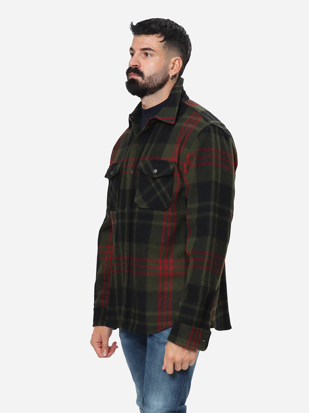 WOOLRICH Camicia Uomo Alaskan melton Overshirt-Greenstone check