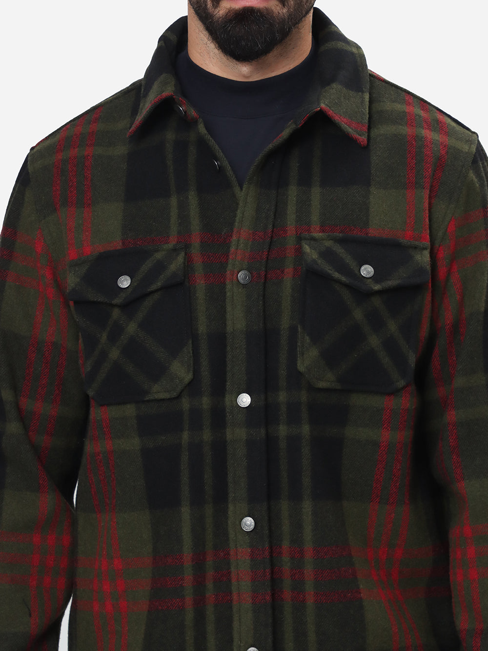 WOOLRICH Camicia Uomo Alaskan melton Overshirt-Greenstone check