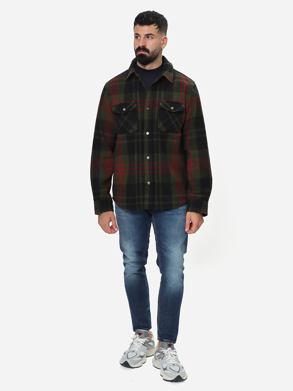 WOOLRICH Camicia Uomo Alaskan melton Overshirt-Greenstone check