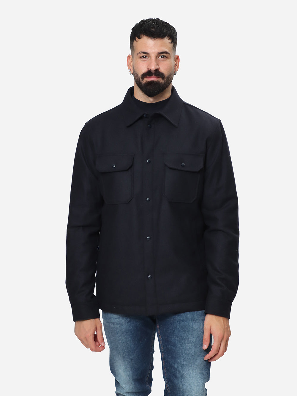 WOOLRICH Giubbino Camicia Uomo Alaskan Wool Overshirt-Blue Melton