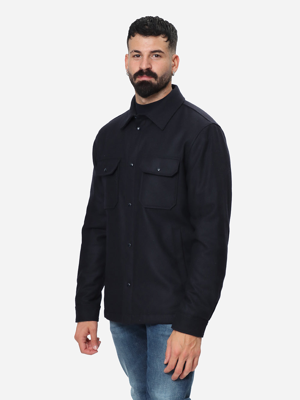 WOOLRICH Giubbino Camicia Uomo Alaskan Wool Overshirt-Blue Melton