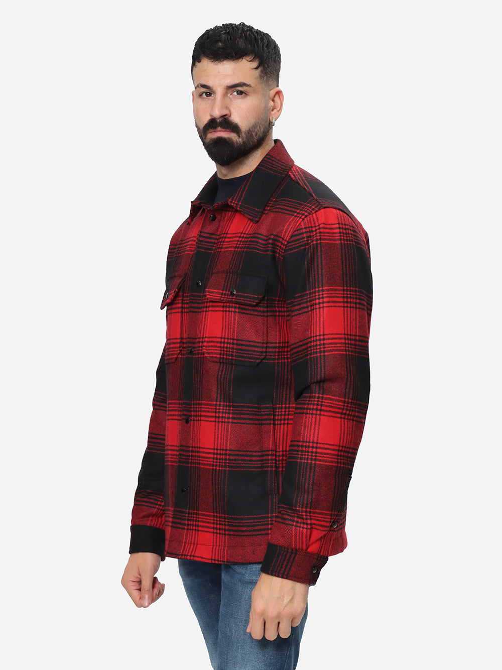 WOOLRICH Giubbino Camicia Uomo Alaskan Wool Check Overshirt-Red Check