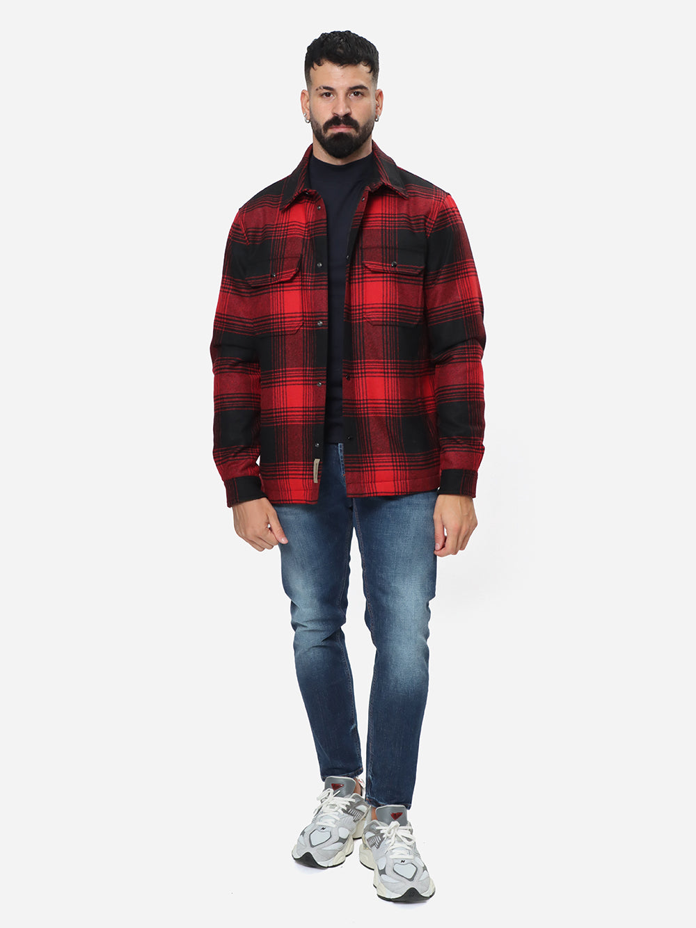 WOOLRICH Giubbino Camicia Uomo Alaskan Wool Check Overshirt-Red Check