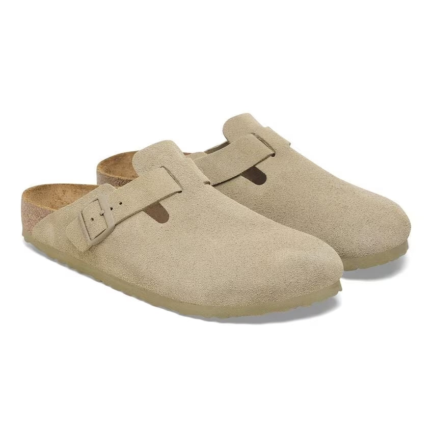 BIRKENSTOCK Ciabatta Donna Boston Suede Leather-Faded Khaki