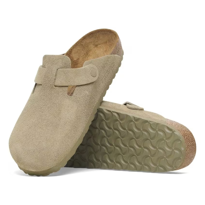 BIRKENSTOCK Ciabatta Donna Boston Suede Leather-Faded Khaki