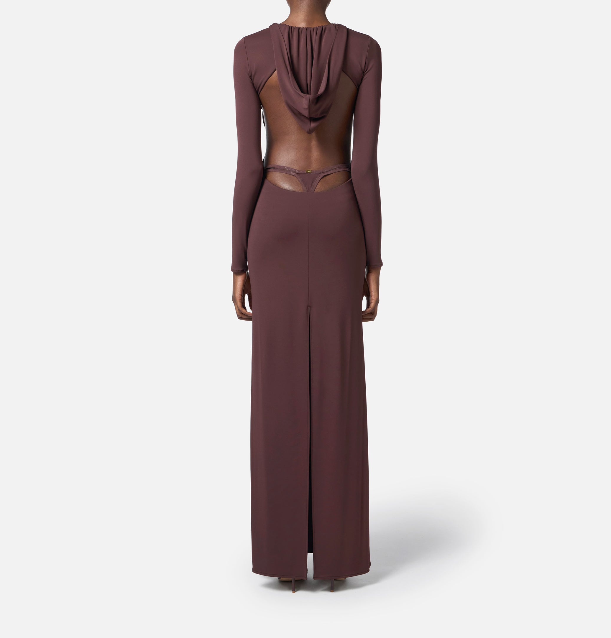 ELISABETTA FRANCHI Abito Red Carpet Jersey Cappuccio-Cacao