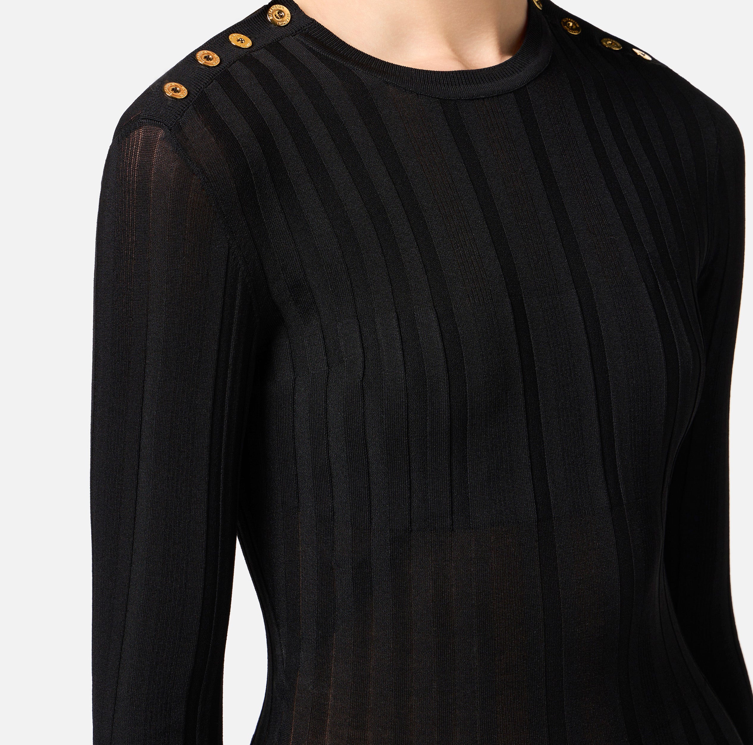 ELISABETTA FRANCHI Abito Midi Maglia Bottoni-Nero