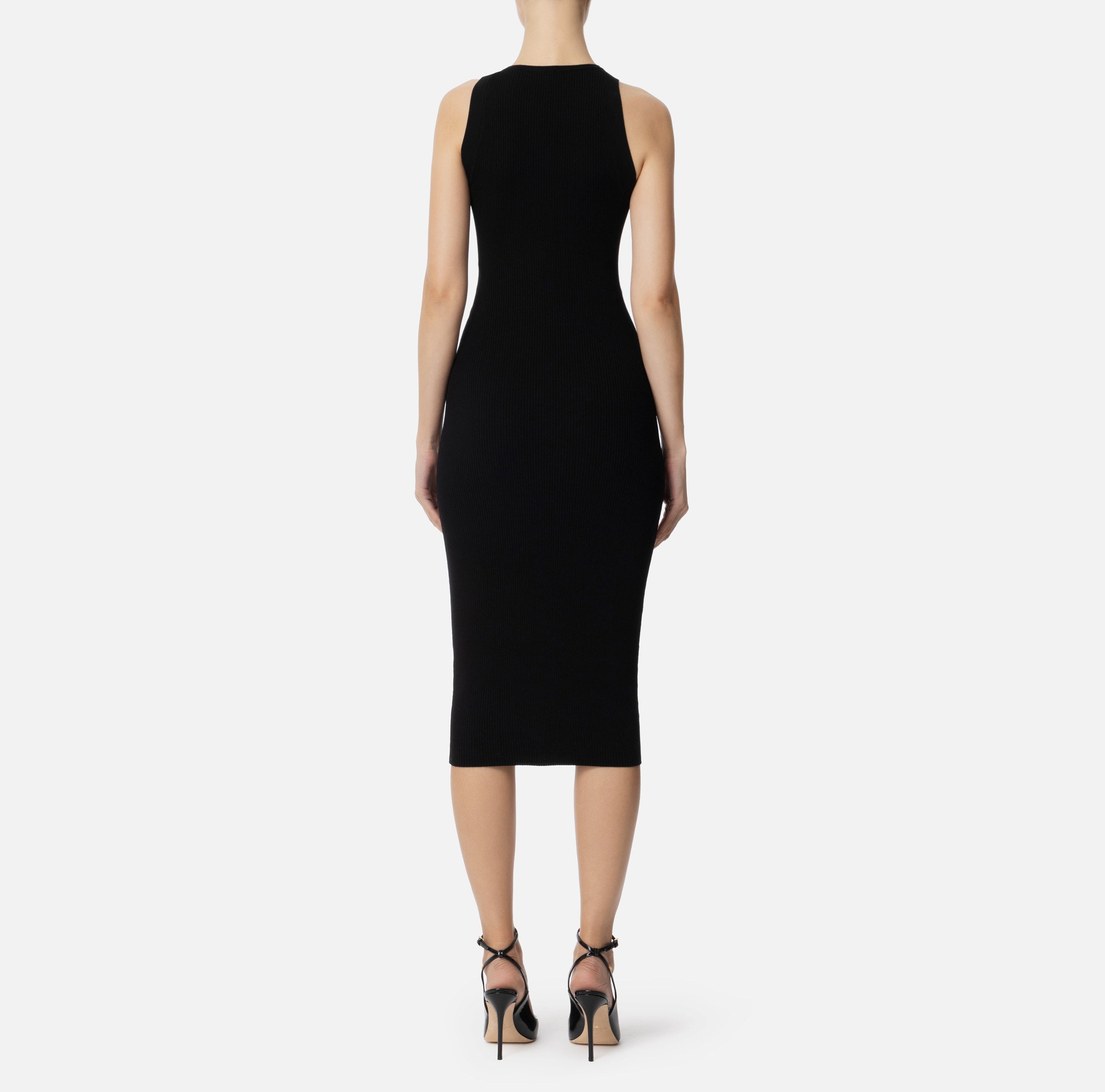 ELISABETTA FRANCHI Abito Midi Costine Cut Out-Nero