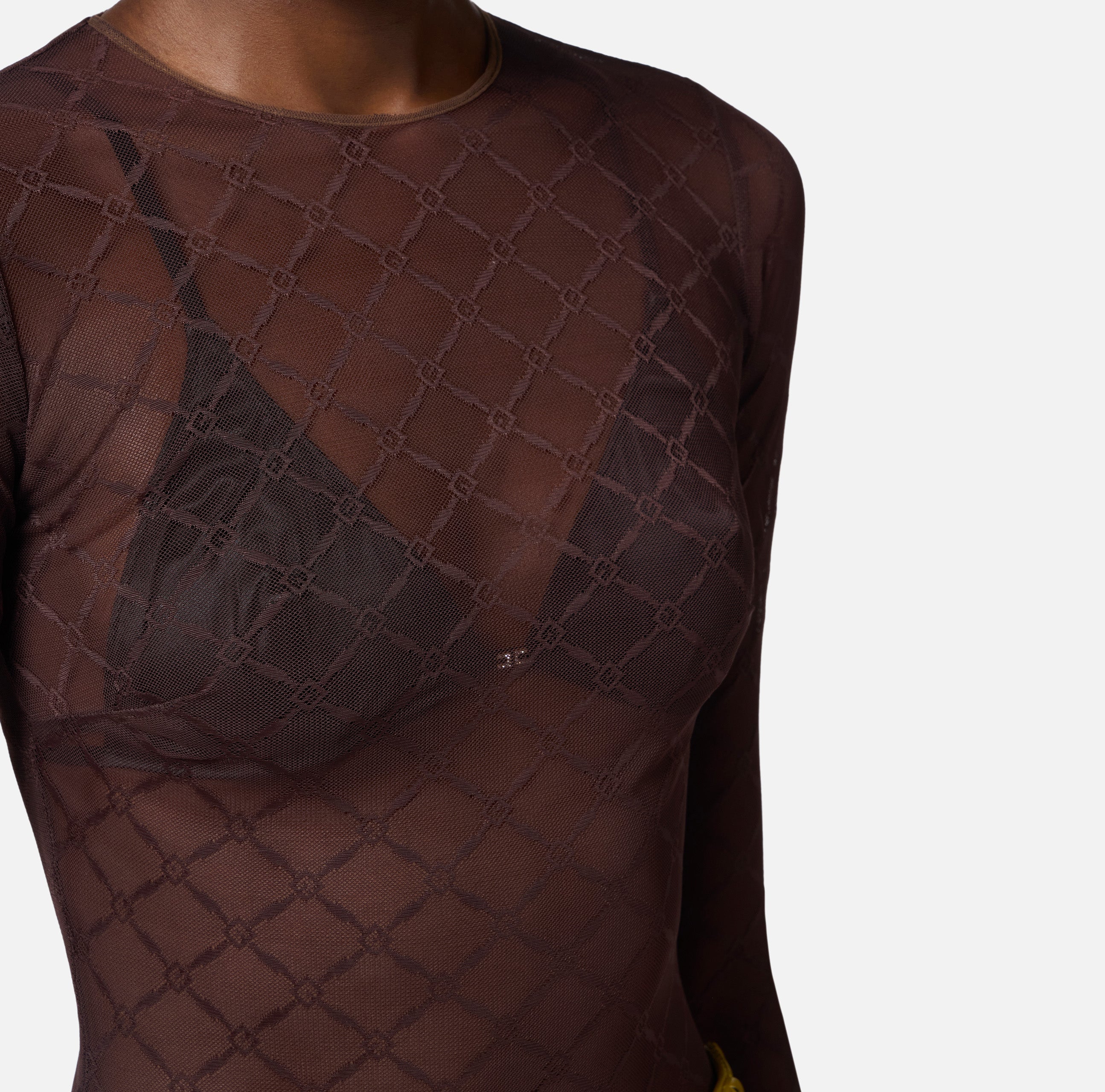 ELISABETTA FRANCHI Body Tulle Jacquard Logo-Cacao