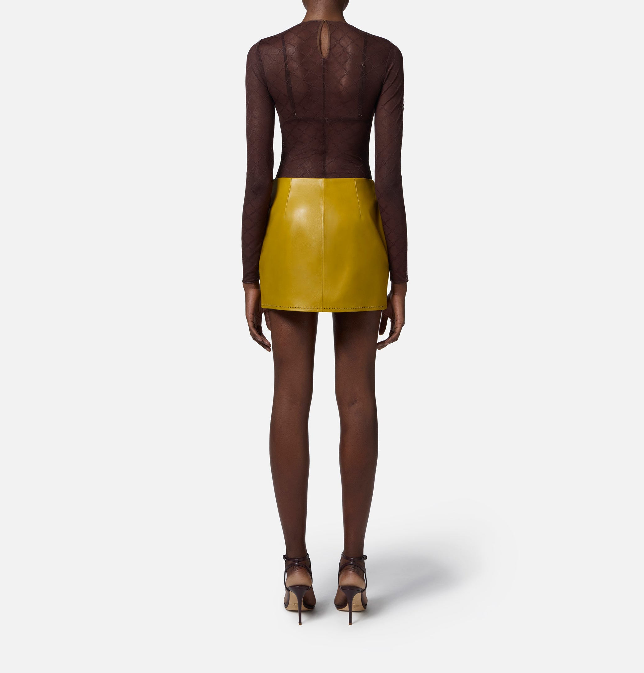 ELISABETTA FRANCHI Body Tulle Jacquard Logo-Cacao