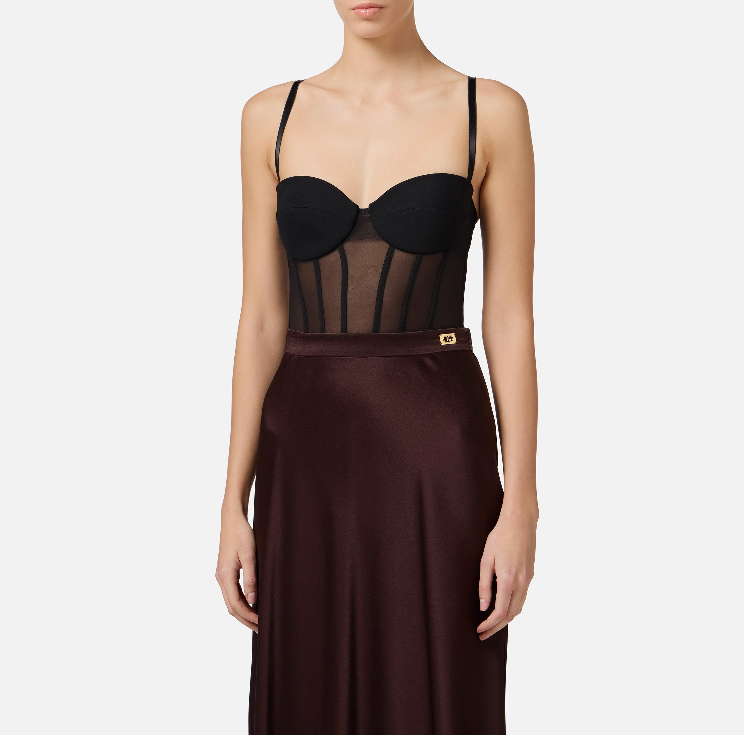 ELISABETTA FRANCHI Body Crêpe Tulle-Nero