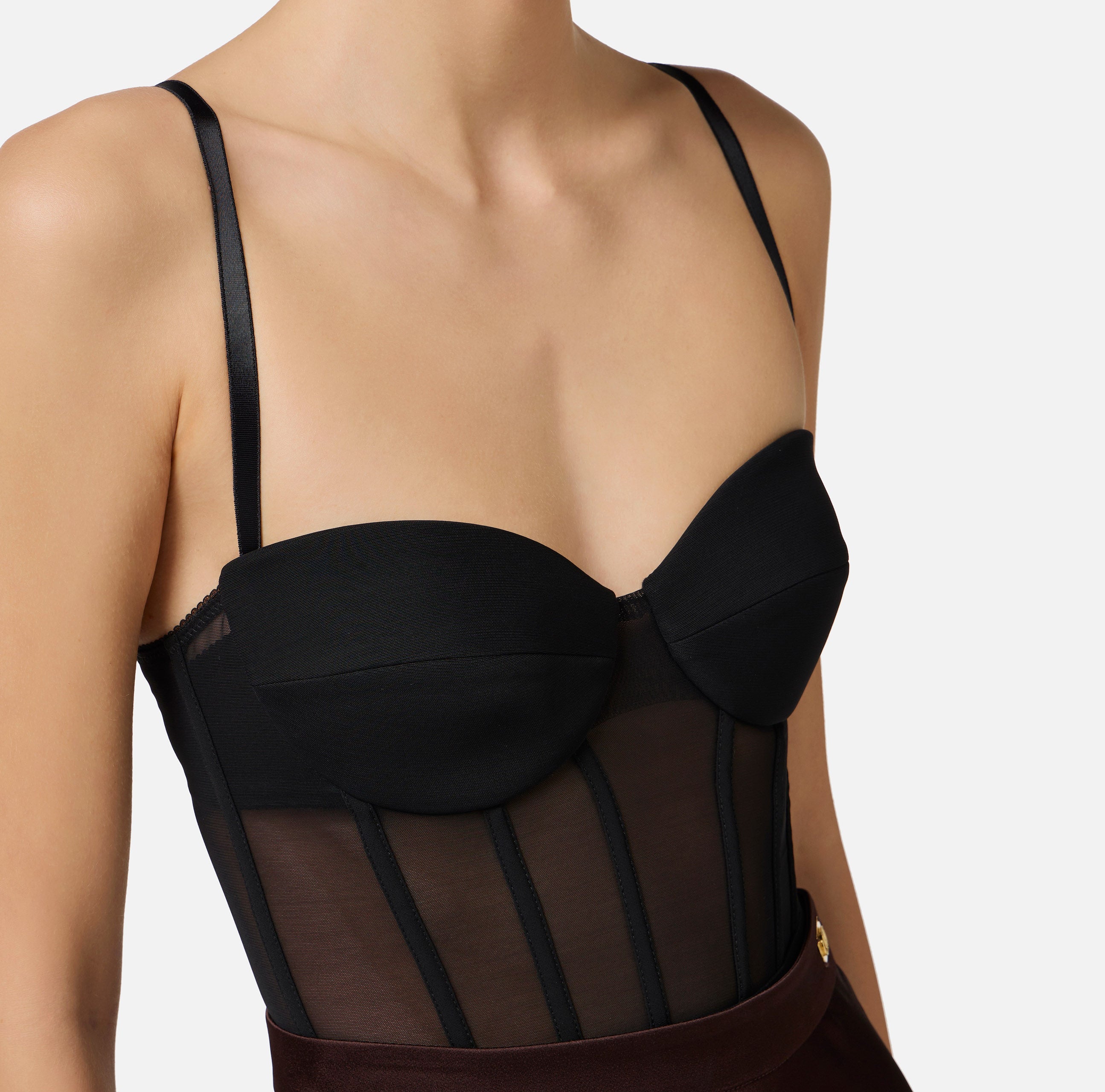 ELISABETTA FRANCHI Body Crêpe Tulle-Nero